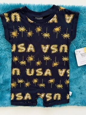 Burt's Bees Baby Navy Romper with Gold Floral Burst Print Size 12 Months